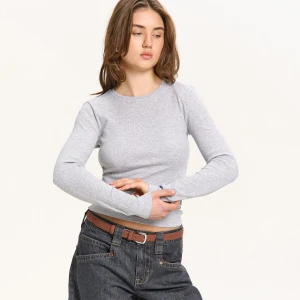 Cropp - Prążkowana szara koszulka longsleeve - jasny szary