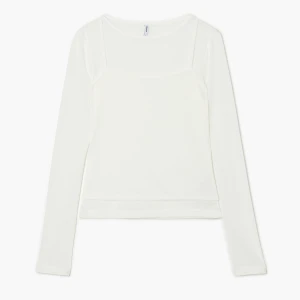 Cropp - Prześwitująca koszulka longsleeve 2 w 1 - kremowy
