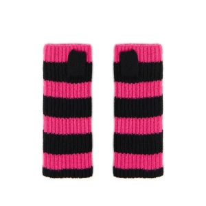 Cropp - Rękawiczki mitenki w różowo-czarne paski - różowy