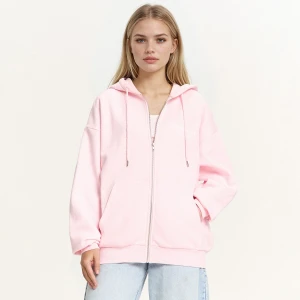Cropp - Różowa bluza hoodie z motywacyjnym tekstem - różowy