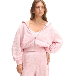 Cropp - Różowa bluza hoodie ze świecącym nadrukiem - różowy