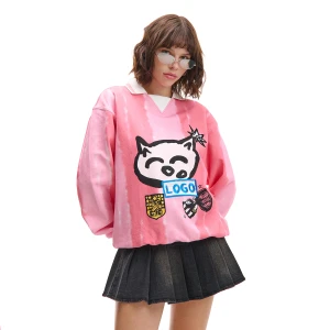 Cropp - Różowa bluza oversize z kołnierzykiem - różowy