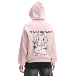 Cropp - Różowa bluza z kapturem i nadrukiem - różowy