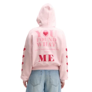 Cropp - Różowa bluza z kapturem i serduszkami - różowy