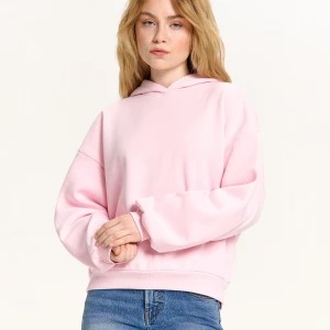 Cropp - Różowa bluza z kapturem - różowy