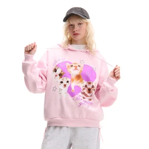 Cropp - Różowa bluza z kotkami - różowy