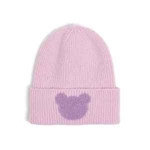 Cropp - Różowa czapka beanie z naszywką misia - różowy