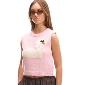 Cropp - Różowa kamizelka z łabędziem - różowy