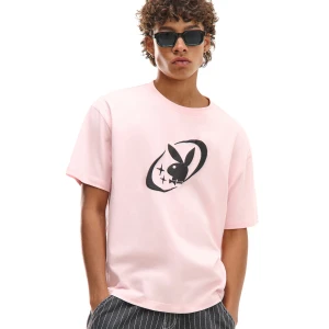 Cropp - Różowa koszulka z króliczkiem Playboya - różowy