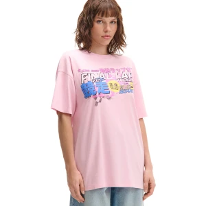 Cropp - Różowa koszulka z motoryzacyjnym motywem - różowy