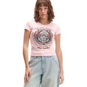Cropp - Różowa koszulka z motywem tygrysa - różowy