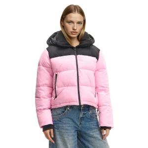 Cropp - Różowa kurtka puffer z odpinanym kapturem - różowy