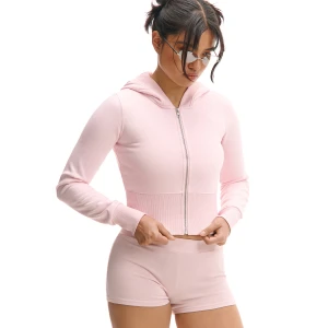 Cropp - Różowa rozpinana bluza z kapturem - różowy