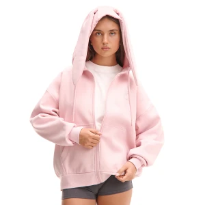 Cropp - Różowa rozpinana bluza z uszami - różowy