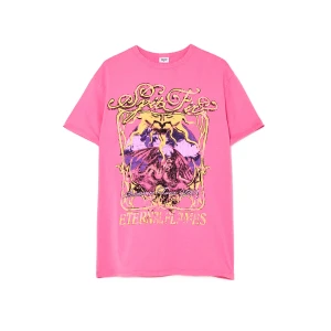 Cropp - Różowy T-shirt z kolorowym nadrukiem - różowy