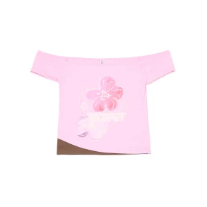 Cropp - Różowy T-shirt z orchideą - różowy