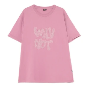 Cropp - Różowy T-shirt z tekstową naszywką - różowy