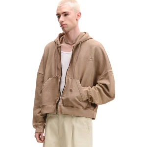 Cropp - Rozpinana beżowa bluza z efektem sprania - beżowy