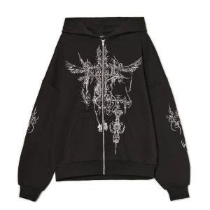 Cropp - Rozpinana bluza boxy z nadrukiem - czarny