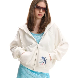Cropp - Rozpinana bluza hoodie z delfinami - biały