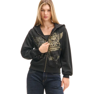 Cropp - Rozpinana bluza hoodie z nadrukiem - czarny