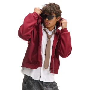 Cropp - Rozpinana bordowa bluza z kapturem - kasztanowy