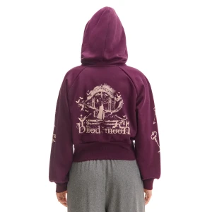 Cropp - Rozpinana hoodie z autorskim motywem - fioletowy