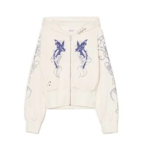 Cropp - Rozpinana hoodie z autorskim motywem - kremowy
