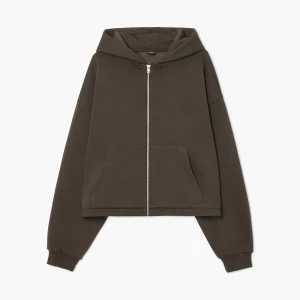 Cropp - Rozpinana solidna bluza z kapturem - brązowy
