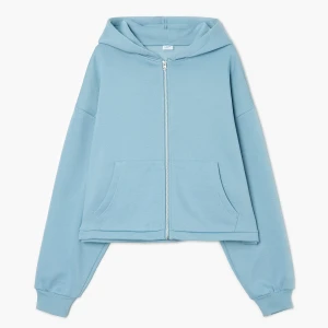 Cropp - Rozpinana solidna bluza z kapturem - surowy granatowy