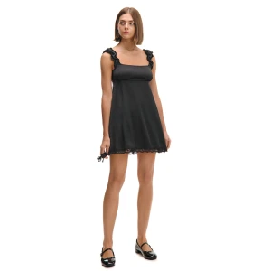 Cropp - Satynowa czarna sukienka mini - czarny