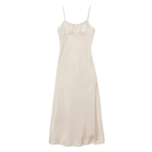 Cropp - Satynowa kremowa sukienka - beżowy