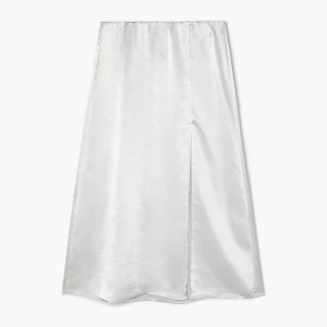 Cropp - Satynowa spódnica z rozcięciem - jasny szary