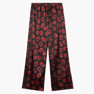 Cropp - Satynowe spodnie z motywem ust - czarny