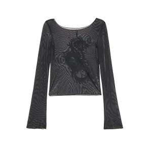 Cropp - Siateczkowa bluzka z motywem smoka - czarny