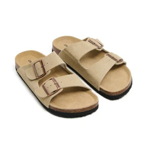 Cropp - Skórzane beżowe klapki - beżowy