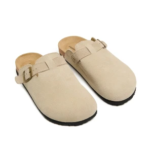 Cropp - Skórzane beżowe klapki - beżowy