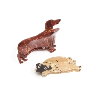 Cropp - Spinki do włosów jamnik i mops - brązowy