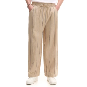Cropp - Spodnie wide leg w paski - beżowy
