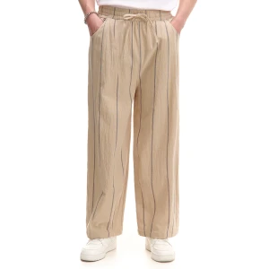 Cropp - Spodnie wide leg w paski - beżowy