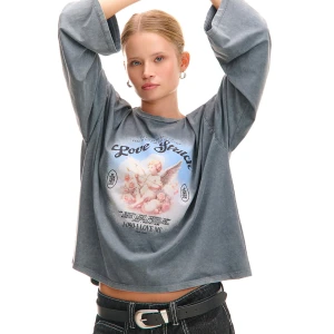 Cropp - Sprana koszulka longsleeve z motywem aniołka - szary