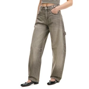 Cropp - Sprane jeansy skater balloon z paskami - jasny szary