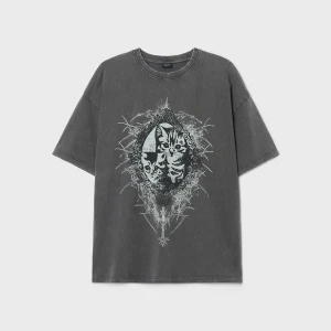 Cropp - Sprany T-shirt z motywem kota - szary