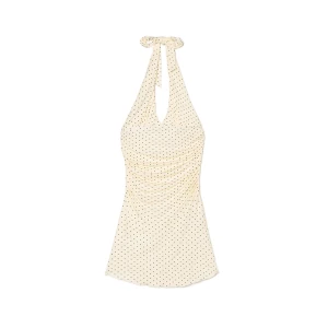 Cropp - Sukienka mini w groszki z wiązaniem - biały