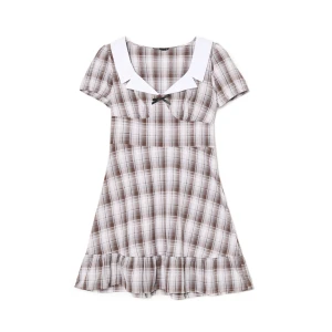 Cropp - Sukienka mini w kratę z kołnierzykiem - inny