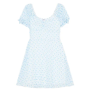 Cropp - Sukienka mini w niebieskie kwiaty - kremowy