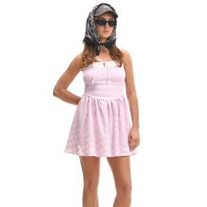 Cropp - Sukienka mini z elastycznymi ramiączkami - różowy