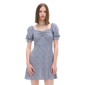 Cropp - Sukienka mini z kwiatowym wzorem all over - surowy granatowy