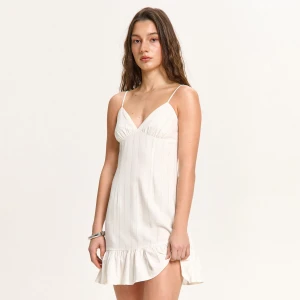 Cropp - Sukienka mini z wiskozą i lnem - kremowy