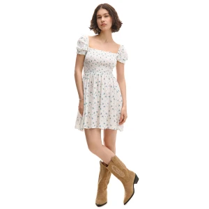 Cropp - Sukienka z bufiastymi rękawami i kwiatowym nadrukiem - biały